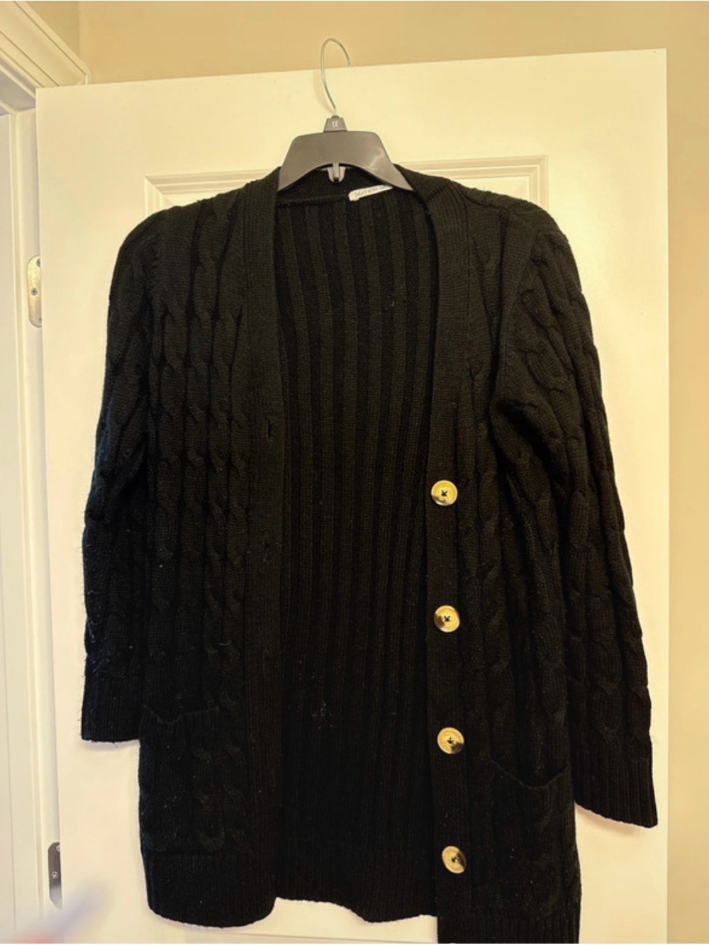 Michelle Mae Black Cable Knit Cardigan with Gold Buttons